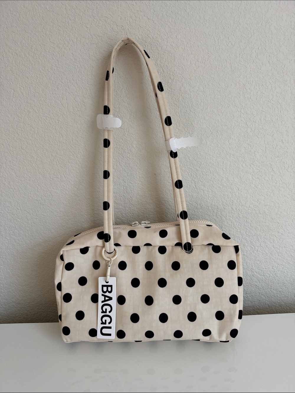 NWT Baggu UO Bowler Bag in Cream & Black Polka Dot